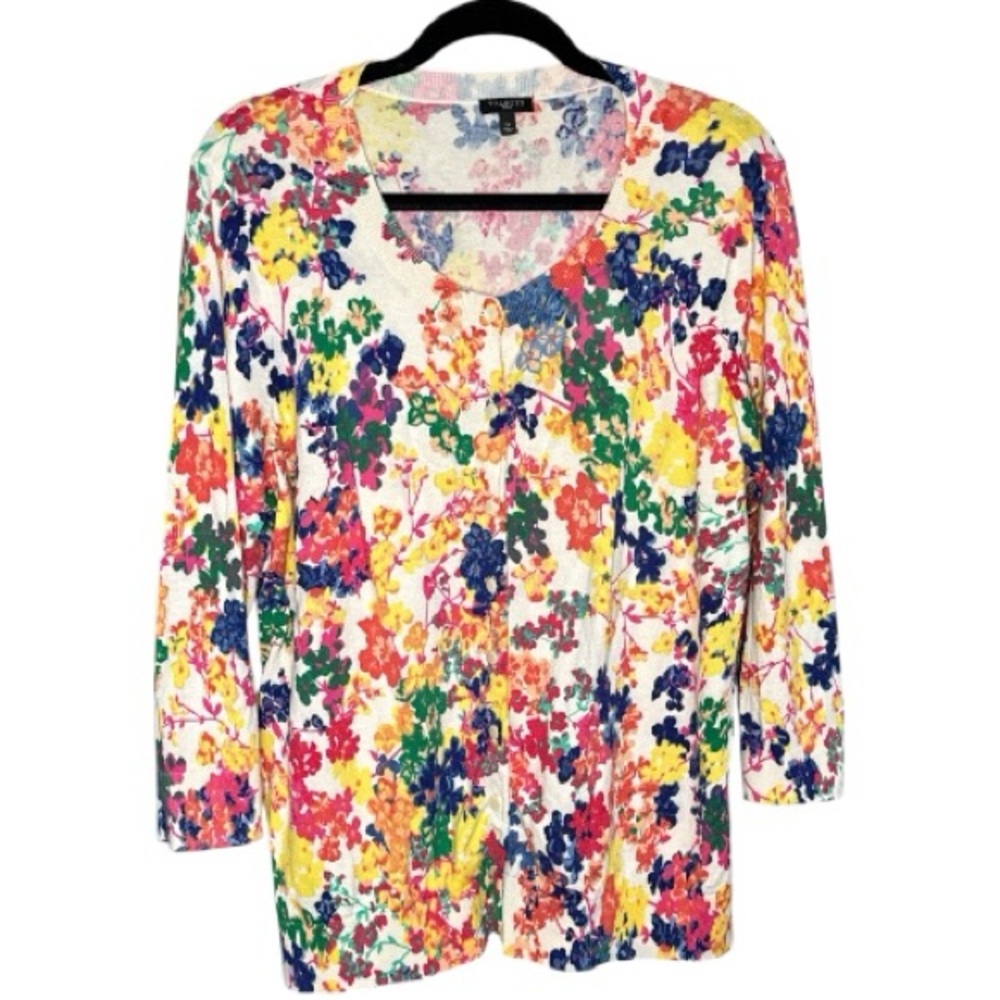 Talbots Women's Lightweight Fitted Floral Cardigan Sweater size 1X - Picture 2 of 8